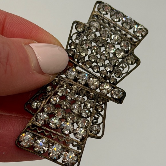 Vintage Art Deco Rhinestone Bow‎ Belt Buckle Silver Tone Pot Metal Dress Retro main image 7